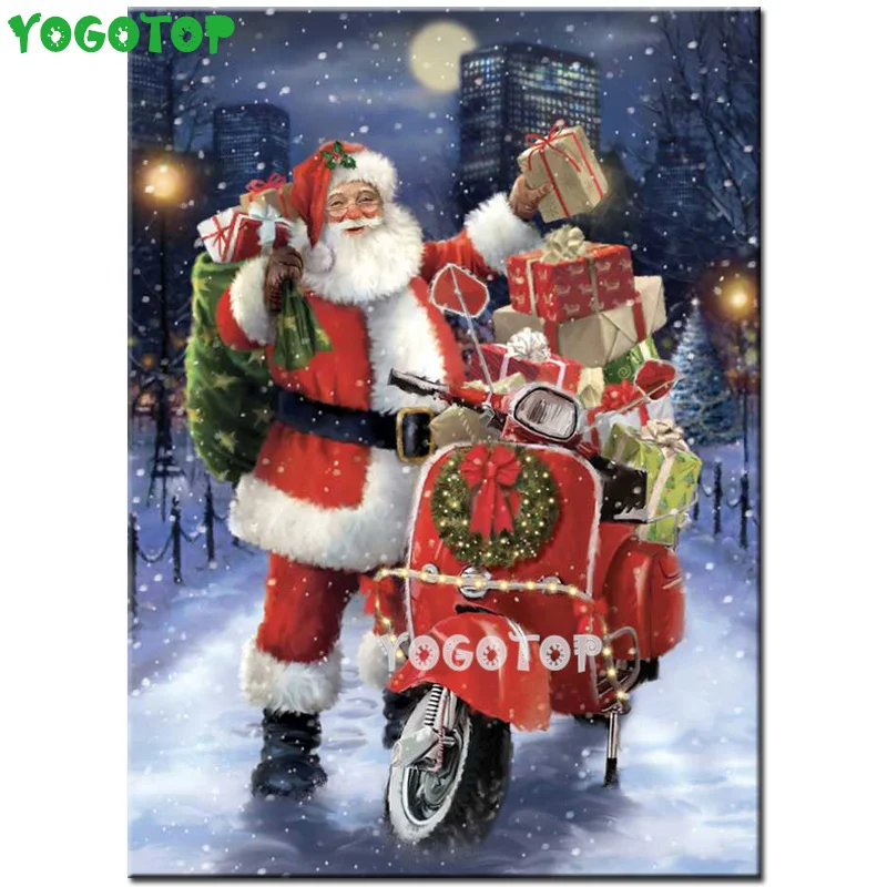 Santa Claus Motorcycle 5d Diamond Embroidery Square/Round Drill Mosaic Diy Diamond Painting Handicraft Christmas gift YY5379