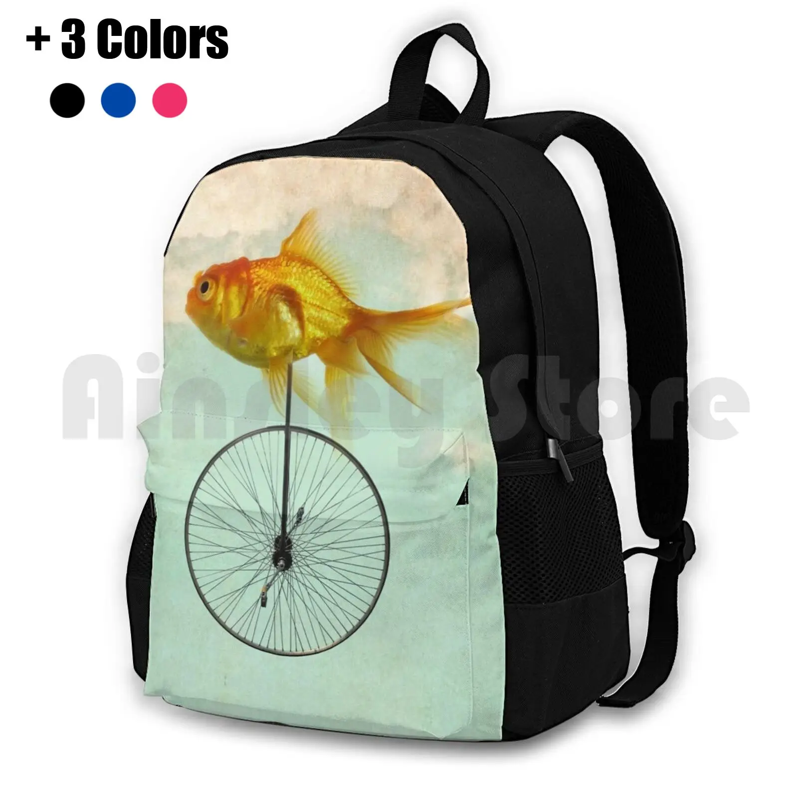 Unicycle Goldfish Outdoor Hiking Backpack Riding Climbing Sports Bag Uni Unicycle Bike Goldfish Disguised Shark Teal Orange