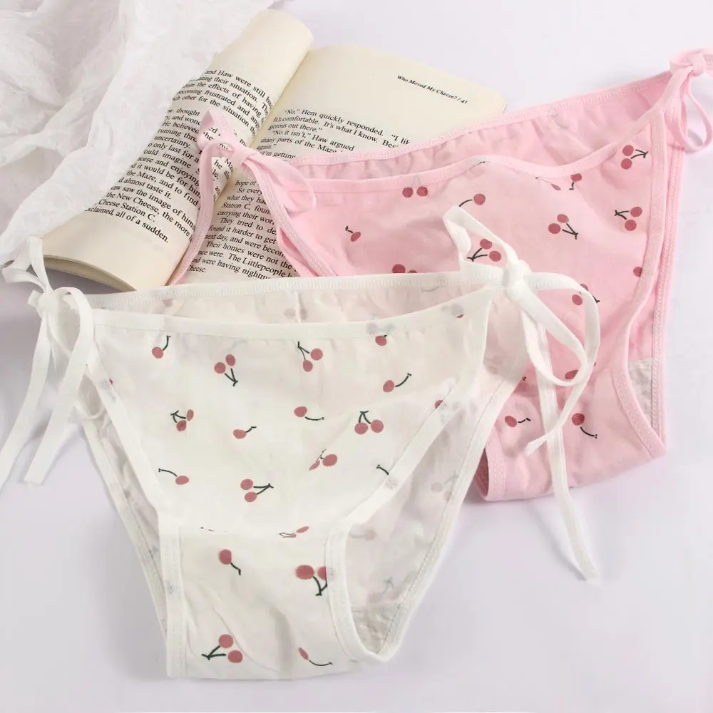 Lolita Bandage Girl Panties Cartoon Cherry Cotton Seamless Bow Underwear Sexy Lingerie Women's Briefs