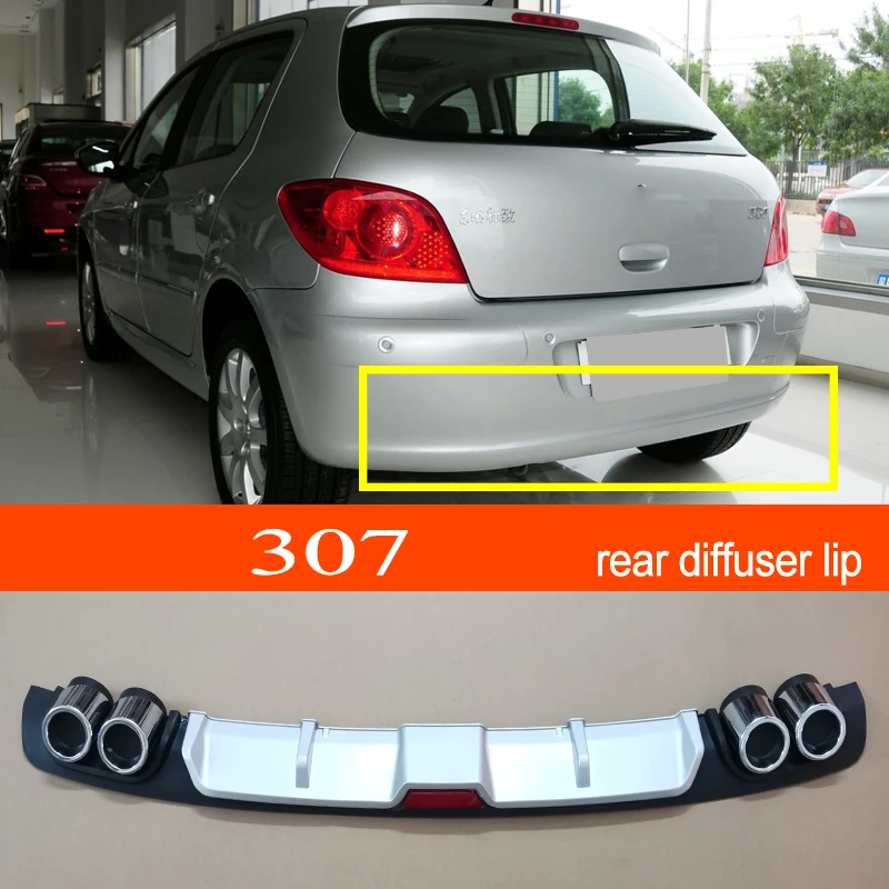 307 ABS Plastic Silver / Black Car Rear Bumper Rear Diffuser Spoiler Lip for Peugeot 307 Hatchback