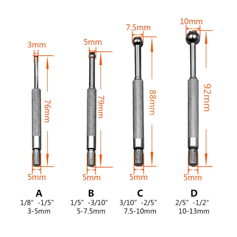 3-14mm Small Hole Bore Gauge 4Pcs Ball Type Telescoping Measure Gauge 1/8