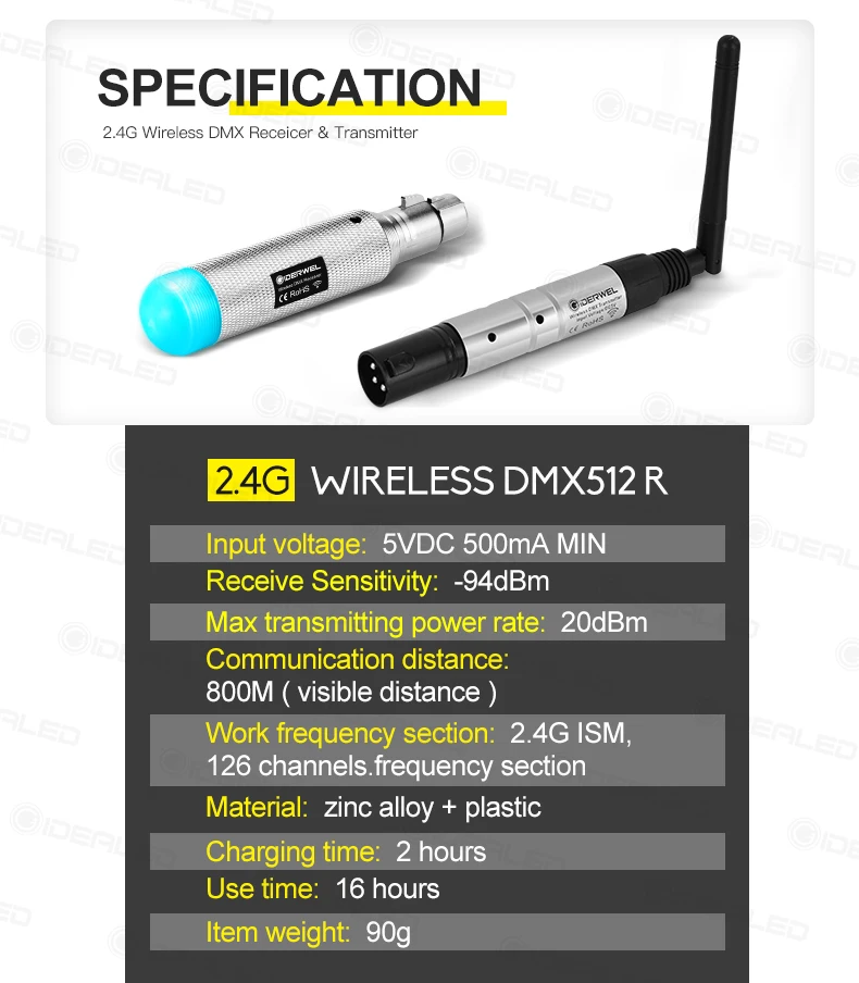 Imagem -05 - Receptor Transmissor com Bateria Dmx Luz sem Fio dj Iluminação de Palco 2.4gism 500m Distância Comunicação Receptor Música Dmx512