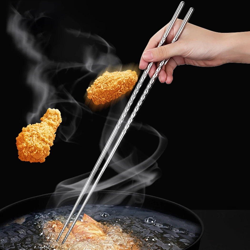 Frying Chopsticks Stainless Steel Lengthened Chopsticks Kitchen Chopsticks Long Chopsticks Non-Slip Chinese Chopsticks