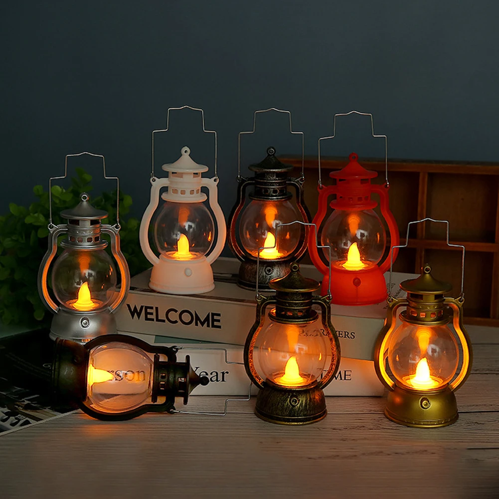 Retro Classic Kerosene Lamp Chinese Style Portable LED Lantern Lights Antique Ornament LED Table Lamp Festival Indoor Decoration