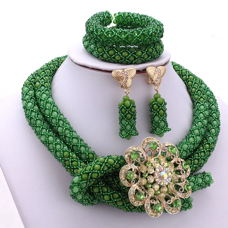 4UJewelry Green Jewelry Sets For Women African Nigerian Beads Necklace Jewelry Set Handmade Beaded 2023 3 Pcs