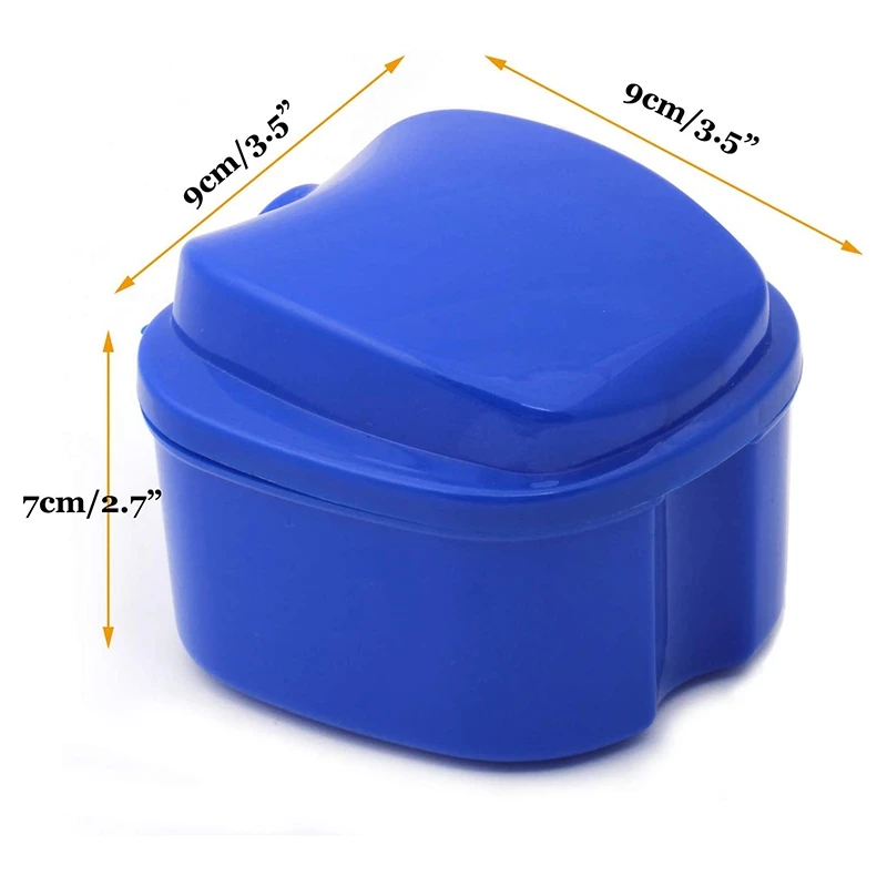 Dark Blue Denture Case Denture Cup with Strainer Denture Bath Box False Teeth Storage Box with Basket Net Container Holder for