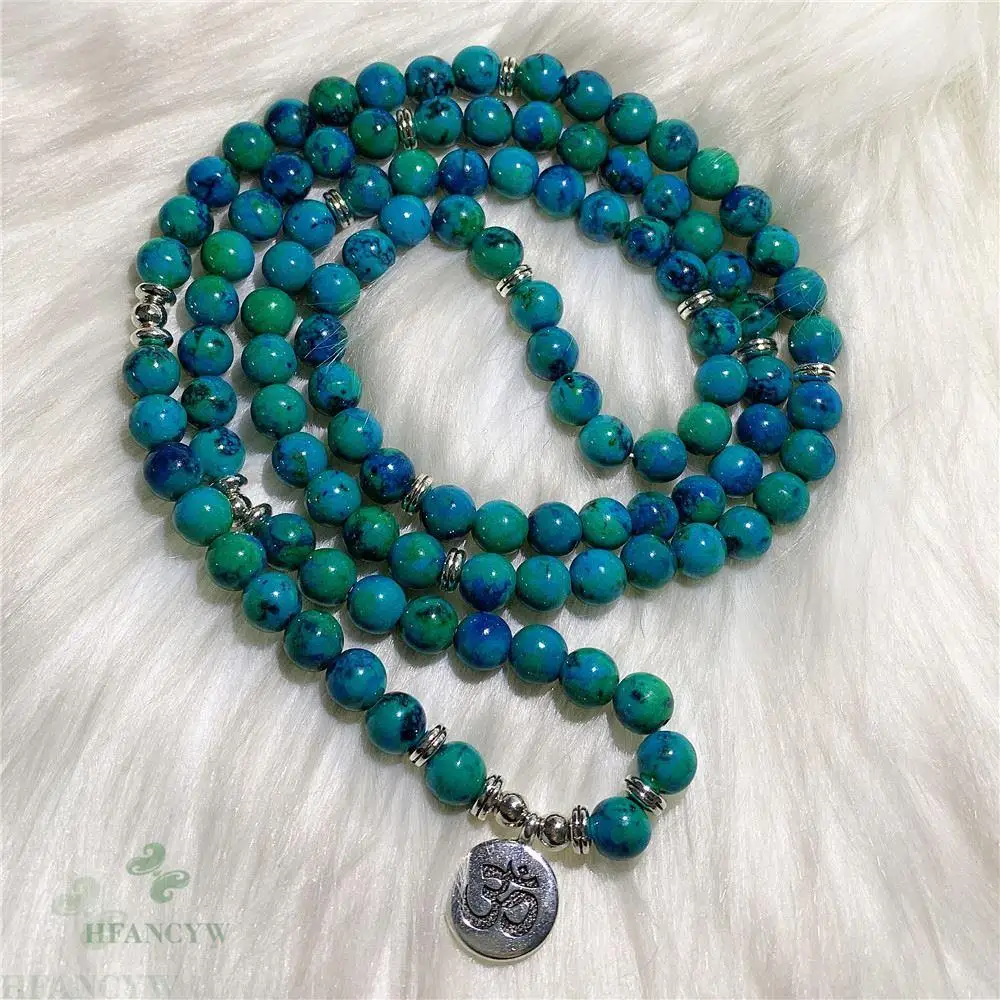 

8mm Malachite Lapis Lazuli 108 Bead Mala Bracelet Bless Buddhism Handmade