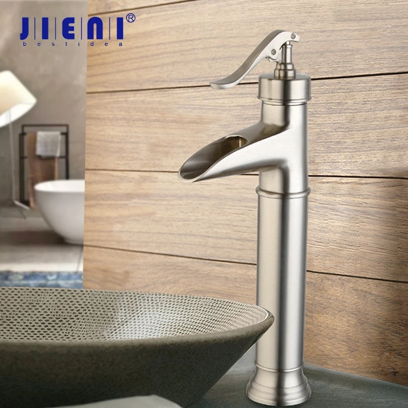 

JIENI Black ORB Bathroom Basin Faucet Deck Mount Nickel Brushed Basin Vessel Sinks Waterfall Mixer Tap Black Water Faucet Tap