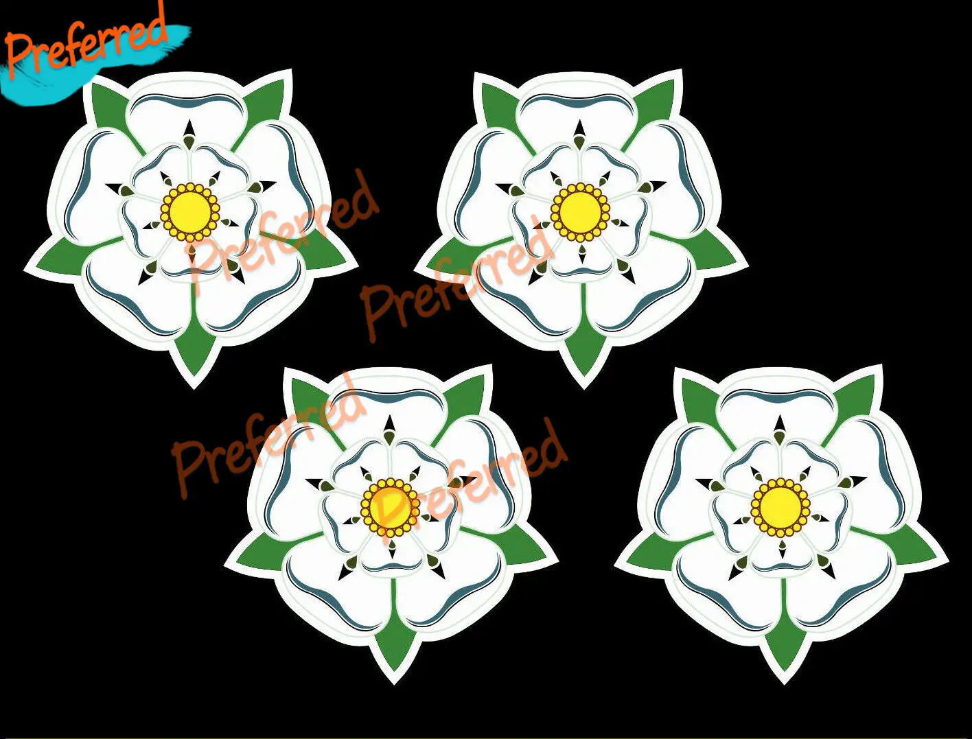 

4 X Yorkshire Rose Stickers, Self Adhesive Vinyl Laptop Door Decals County Badge for Car,Bicycle,Skateboard,Wall ,Fridge Sticker