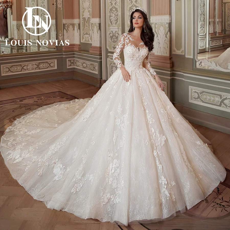 Modiis-Robe de mariée à manches longues pour femmes, robes de Rhsexy, robe de mariée princesse, fleurs 3D, robe de mariée éducative