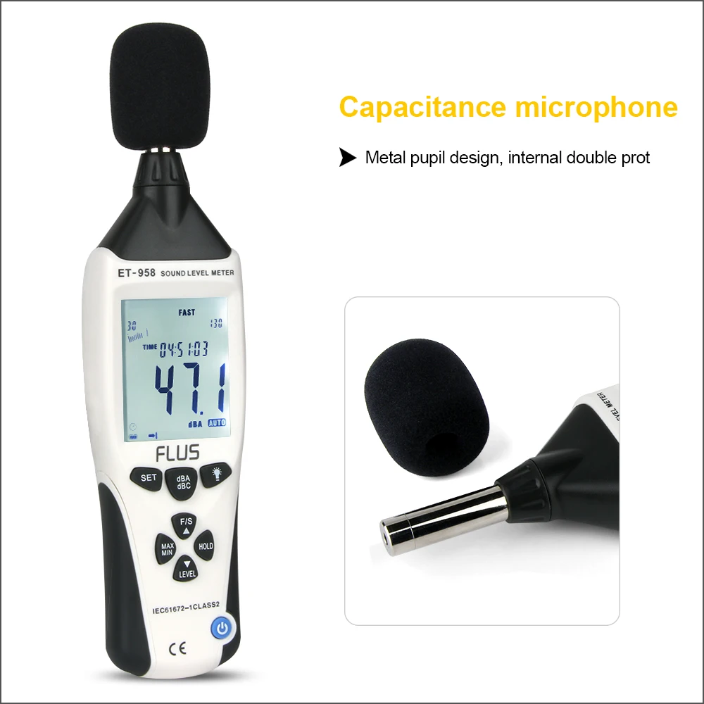 Imagem -04 - Flus-digital Sound Level Meter Sound Level Meter Audio Sonometer Decibéis Medidor Ruído 30db 130db Digital Profissional