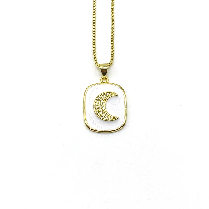 

5pcs/lot Bohemian Enamel Brass CZ Moon Pendant Necklace