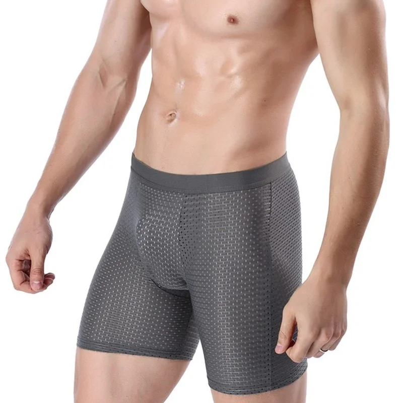 

Mens shorts Ice Silk Cool Comfort Breathable underpants Mesh Long Leg Brief Viscose Underwear for Men pants innerwear Gift