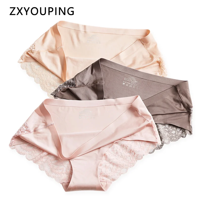 ZXYOUPING Sexy Spitze Nahtlose Höschen Frauen Unterwäsche Eis Seide Slip Low-Aufstieg M-2XL Plus Größe Femme Dessous