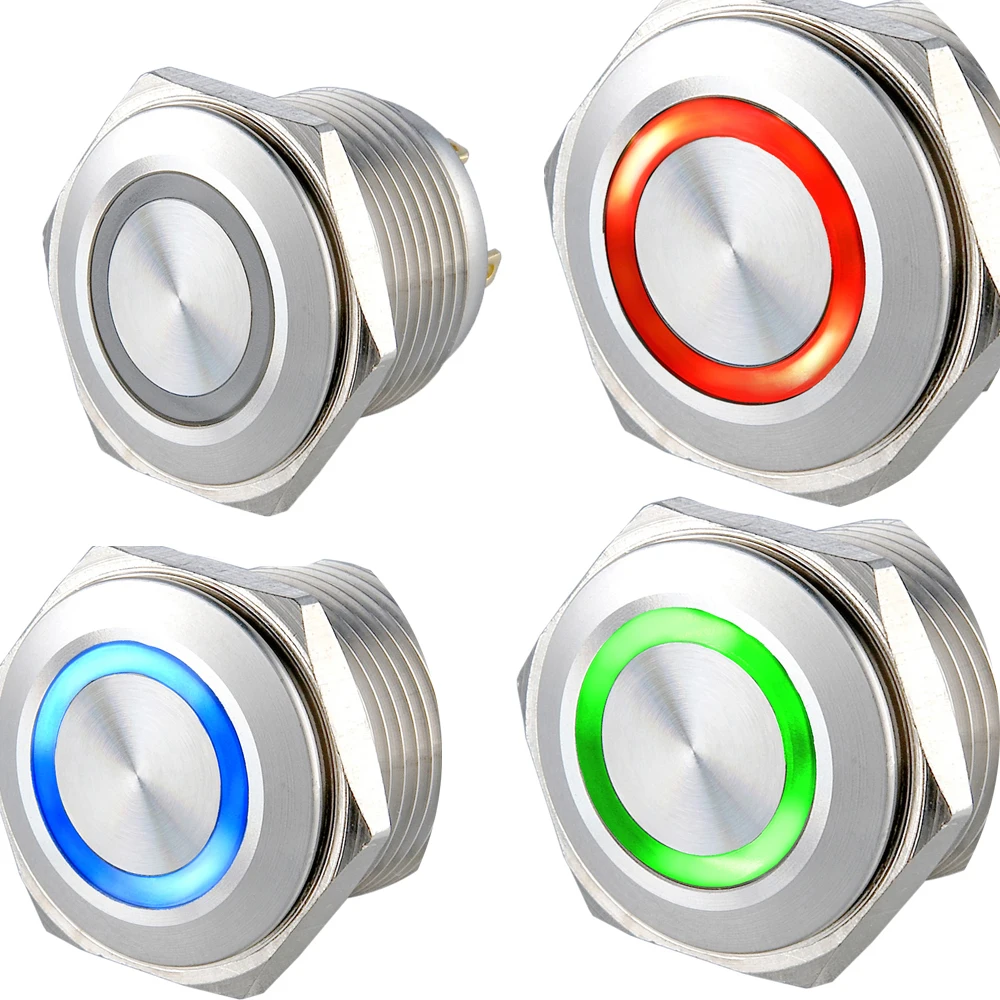 

Common Cathode 16mm 19mm 22mm Momentary Tri-Color (RED/ GREEN/ BLUE) Ring LED Reset Metal Electric Pushbutton Switch