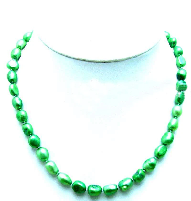 Qingmos Fashion Dark Green Pearl Necklace for Women with 7-9mm BAROQUE Natural Freshwater Pearl Chokers Jewelry 17