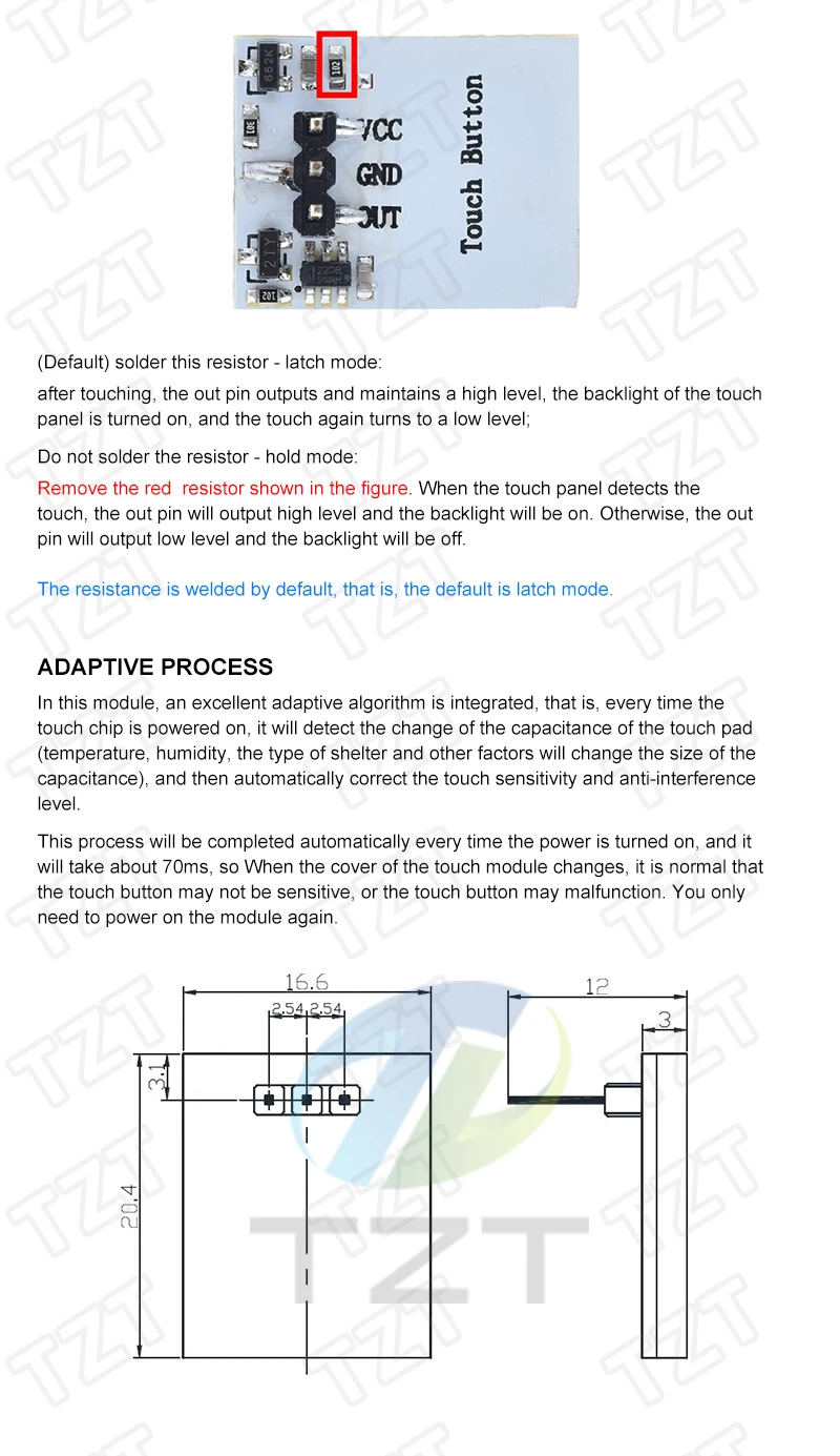 TTP223 12V 1-Kanal-Touch-Relais-Modul Kapazitiver Touch-Tastenschalter-Sensor Selbstverriegelnd/Ohne Verriegelung HTTM Touch-Taste für Arduino – Detail 9