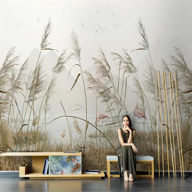 

beibehang Custom Nordic Reed Grass photo wallpapers Living Room Landscape Painting TV Background papel de parede 3d Wall Paper