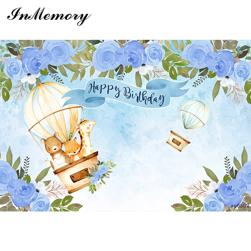 InMemory Wild Jungle Children Birthday Party Photography Background Baby Shower Photo Backdrops Flowers Hot Air Balloon 7X5FT