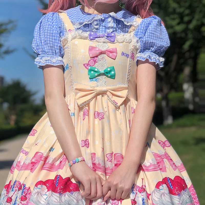 Japanese Lolita Style Gothic Girly Women Dress Summer Sweet Kawaii Cute Vintage Ruffle Bow Jsk Strap Ladier Princess Dress 2021