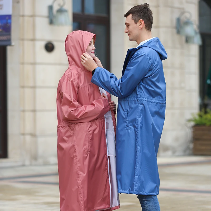 

New style high quality adult waterproof women long hooded raincoat men rainsuit with pants for tour cycling two colors