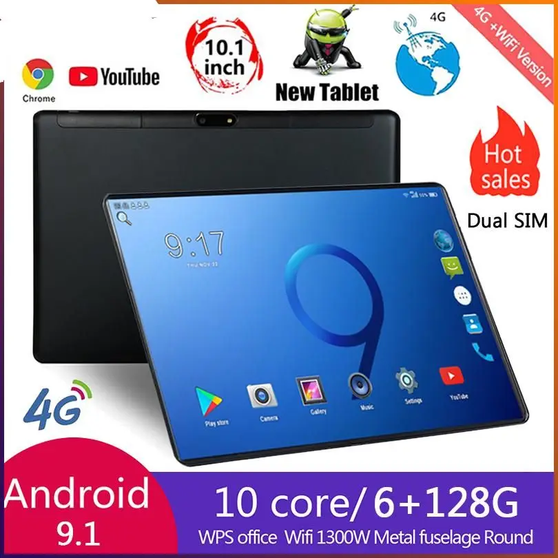 10 Inch Tablet Octa Core 8GB RAM 128GB ROM 1280*800 HD Screen 2.5D Glass Dual 4G LTE Calling Tab Android 9.0 Tablet Pc