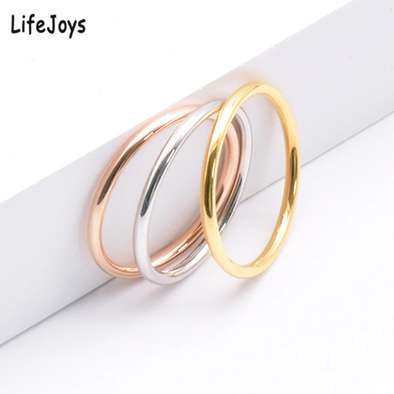 316 Stainless Steel Small Thin Rings For Women Girls Rose Gold Silver Color Round Circle Ring Jewelry 1.5mm Size 5 6 7 8 9