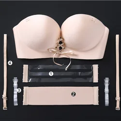 Double Size Seamless Sexy Bra Underwear Women Push Up Bralette Strapless Invisible Wedding Bra Back Band Deep Plunge U Bra 32-38