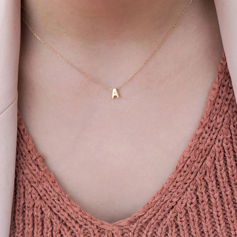 Fashion Tiny Initial Necklace Gold Silver Color Cut Letters Single Name Choker Necklace For Women Pendant Jewelry Gift