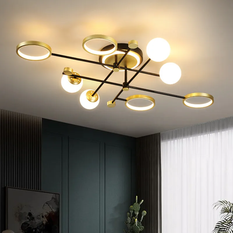 Nordic chandelier lighting Design Modern luxury lamp for Living Room Foyer Black and Gold Wrought Iron glass ball chandelier