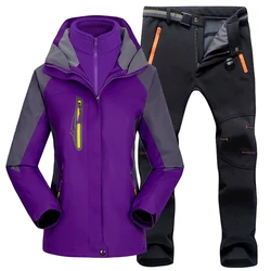 Women Ski Suit Outdoor Hiking Skiing Waterproof Jackets Fleece Winter Warm Fishing Trekking Ski jacket Pant Set for Female