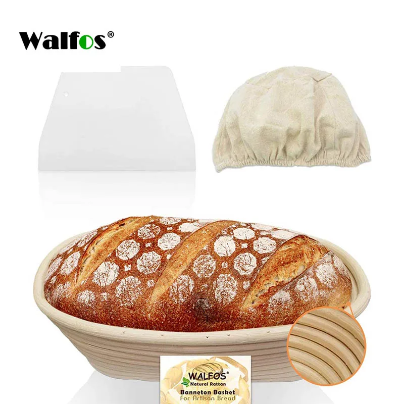 

Walfos 10 inch Oval Banneton Proofing Basket Set - French Style Sourdough Bread Basket, Included 100% Natural Rattan