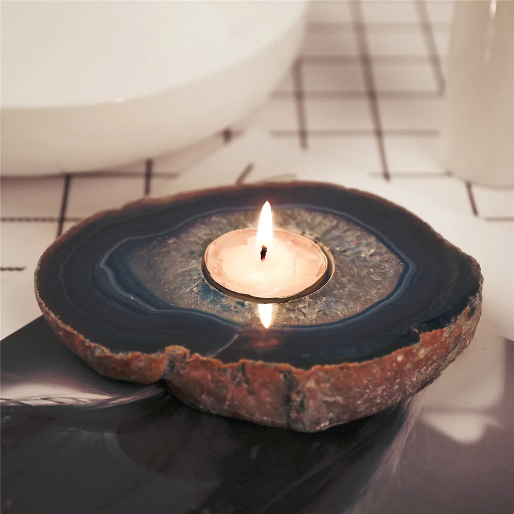 

1pcs Natural Blue Agate Slice Candle Holders Tea Candles Stickers Stones High Quality Dinner Home Decoration