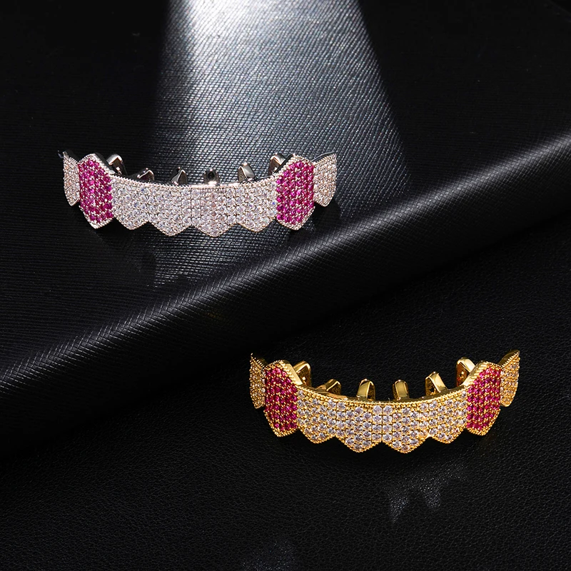 Hip Hop Iced Out Micro Pave Full CZ Teeth Grillz Bottom Charm Grills For Men Women Jewelry Gold   Color