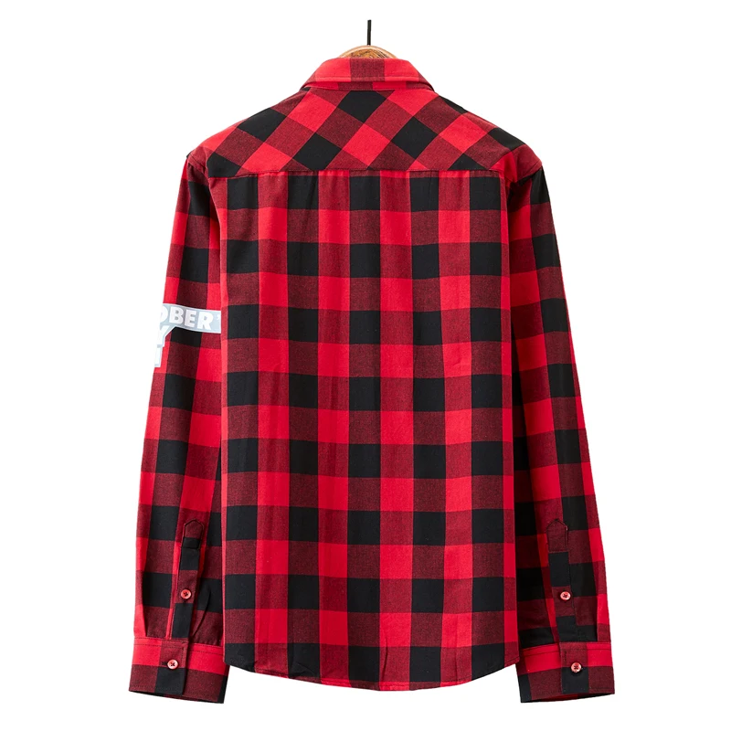 New Summer Fashion Red And Black Plaid Shirt Men Shirts   Mens cotton Checkered Shirts  Long  Sleeve Shirt Men Blouse CS71