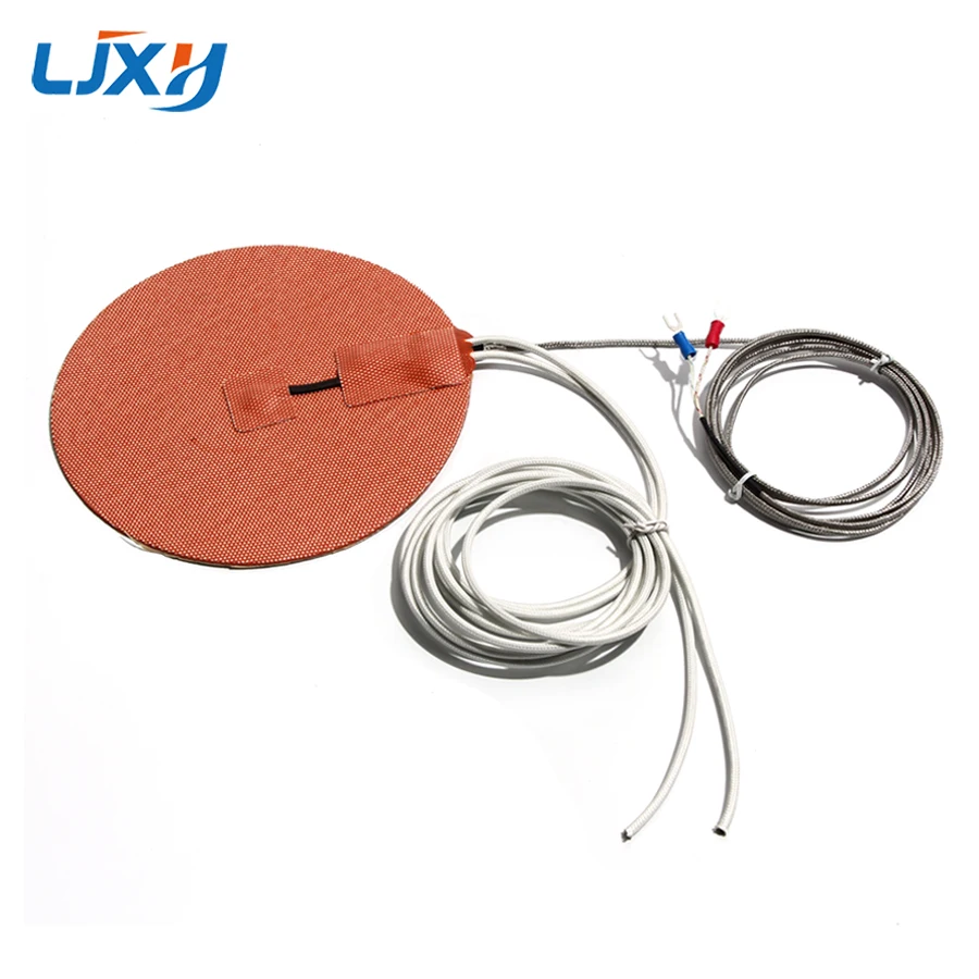 LJXH 110V/220V Wire-wound Silicone Rubber Coated Fiberglass Heater Pad 3M Adhesive 180~350mm Dia Heater with K-type Thermocouple