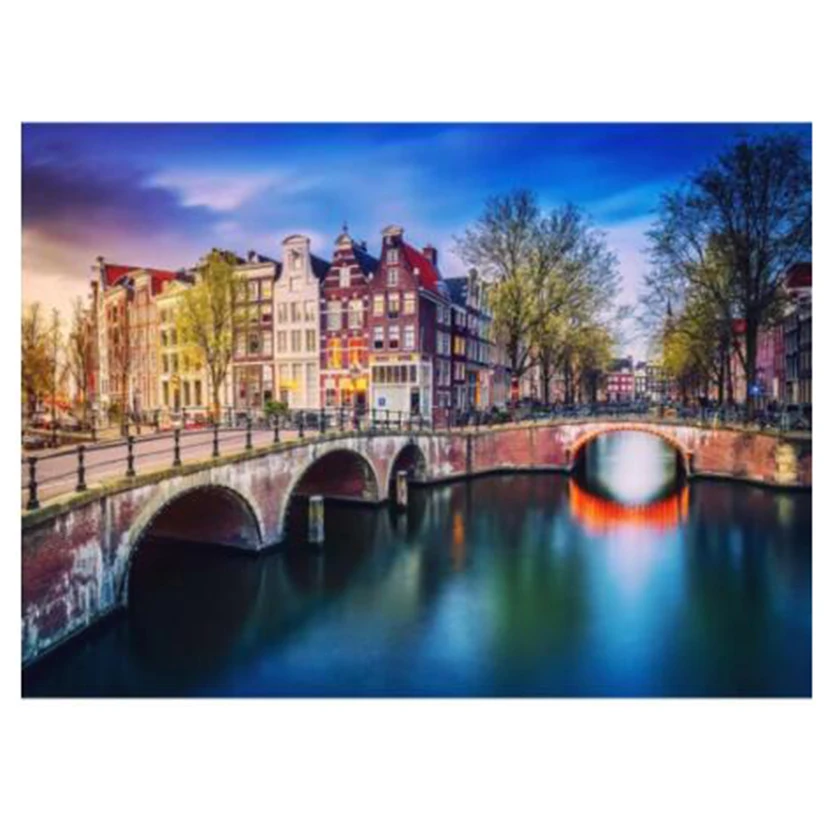 5D DIY Diamond Painting Cross Stitch Amsterdam Netherlands landscape Bridge Needlework Children Gifts Home Decoration  FC659