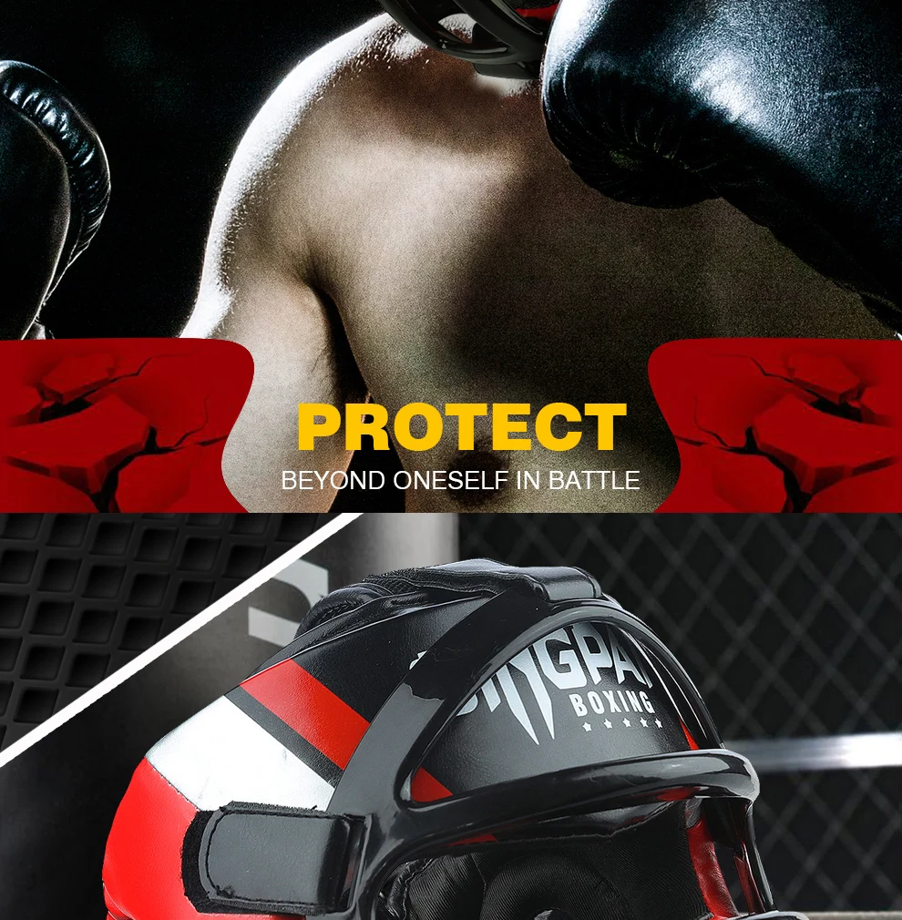 Hochwertiger PU-Leder Boxhelm Kopfschutz für Erwachsene und Kinder Professioneller Wettkampf-Kopfschutz MMA Muay Thai Kickboxen Kopfschutz – Detail 4