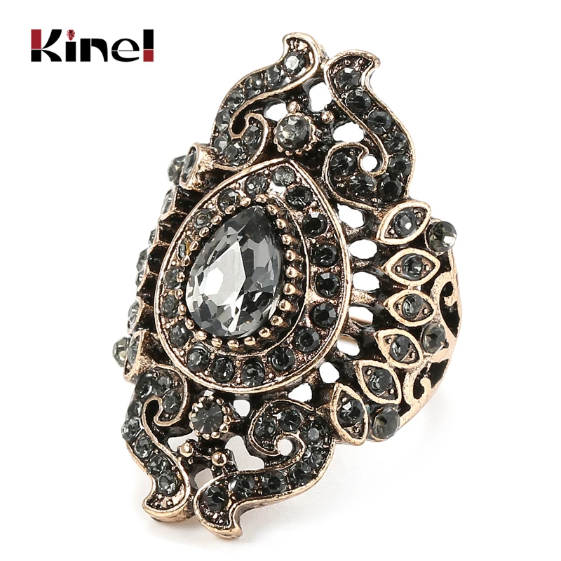 Kinel Unique Antique Gold Gray Crystal Ring For Women Party Accessories Vintage Wedding Jewelry Luxury Gifts 2019 New