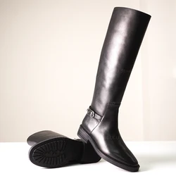 2021 stivali al ginocchio invernali Street Style moda decorazione in metallo appartamenti stivale lungo pelle bovina stivale esterno Botas Femininas scarpe