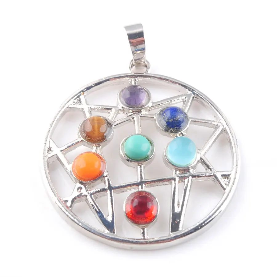 WOJIAER Natural Stones Astrolabe Health Amulet 7 Chakras Healing Pendant N3263