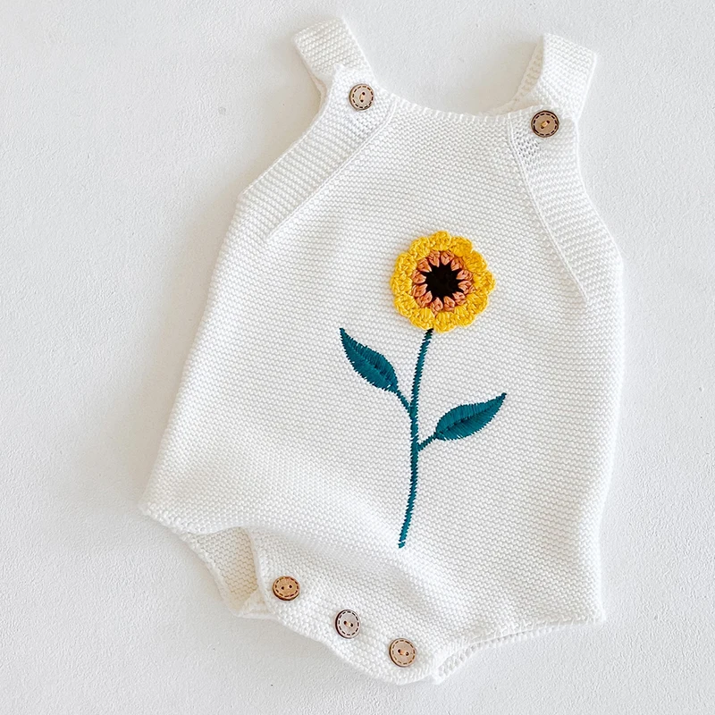 Toddler Girl Knitted Clothes Autumn Baby Girl Flower Embroidery Rompers Baby Girl Jumpsuit Overall Infant Baby Clothes