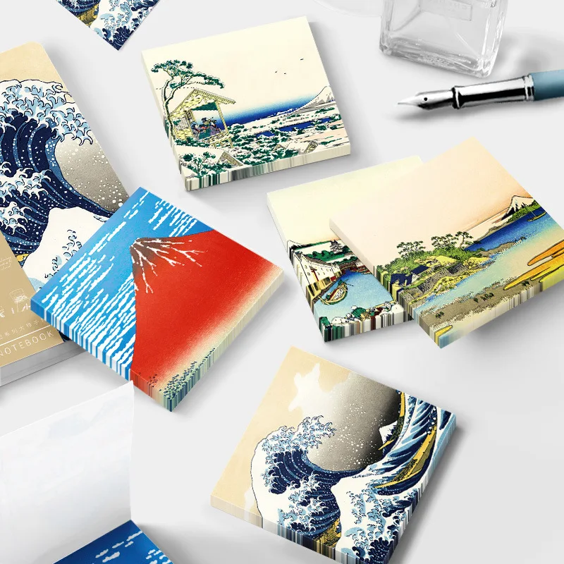 50 Sheets/book World Famous Painting Series Memo Paper Japanese Wave Non-stick Memo Memo Stationery Decoration Notebook