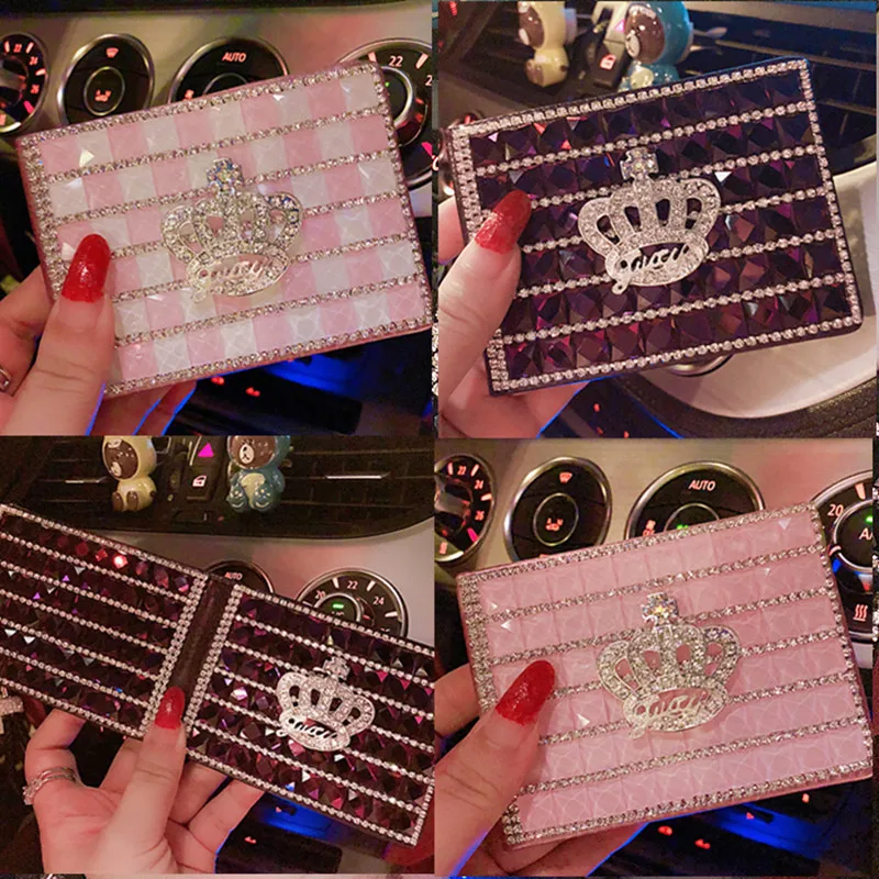 

2020 Driving license leather case female rhinestone crown motor vehicle driving license document case driver's licence clip