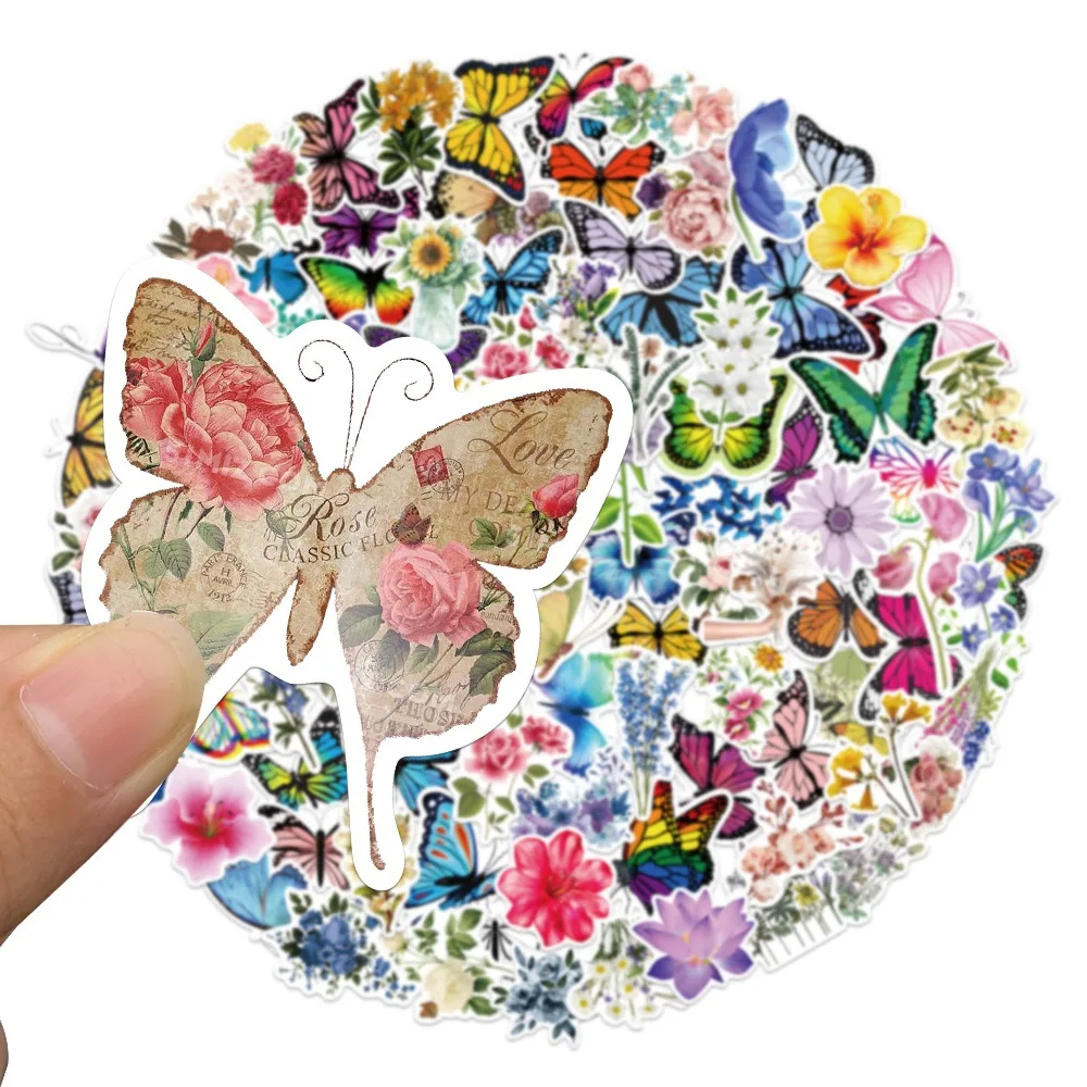 

100pcs/Pack Cartoon colorful flower butterfly Stickers Waterproof For Skateboard Guitar Luggage Kids Toys wall decal stickers