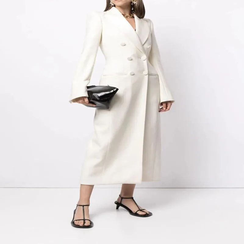 

2021 Autumn New Fashion Double-Breasted Ladies X-Long White Trench Coat Women Temperament Slim Windbreaker Jacket s1631