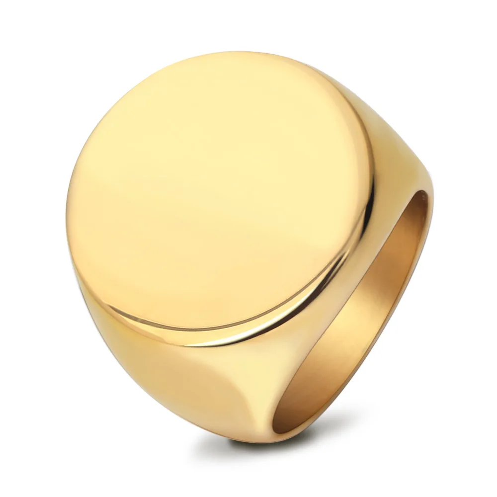 Customized Signet Ring for Women Stainless Steel Gold Rings Round Personalized Engrave Logo Name Photo Anniversary Memorial Gift