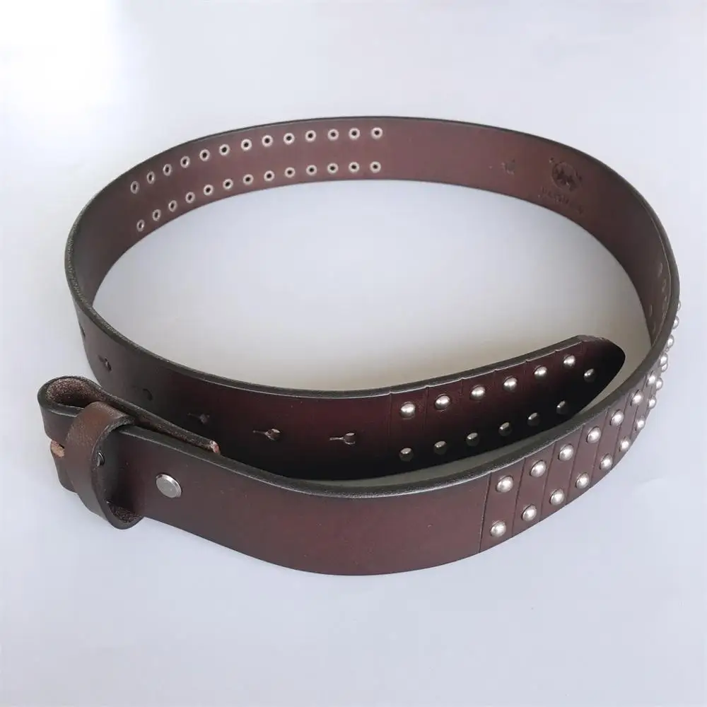 

New Nails Studded Dark Coffee Color Genuine Leather Belt Solid Real Leather Belt Gurtel BELT1-006BW