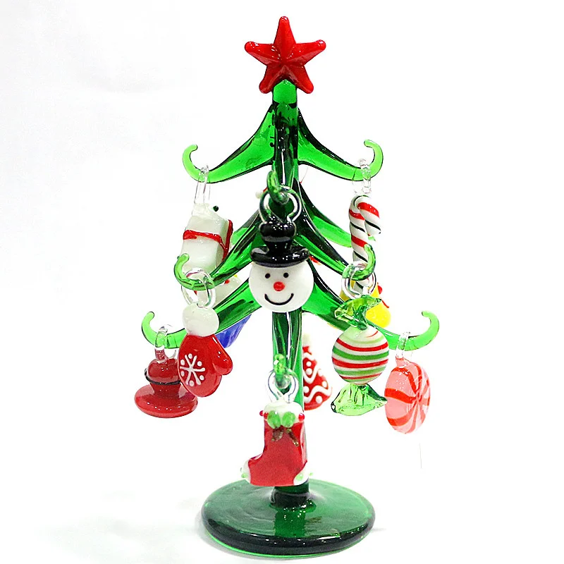 Murano Glass Plant Crafts Figurines Ornaments Home Decor Simulation Christmas Tree Small Sculpture With 12 Pendant Accessories