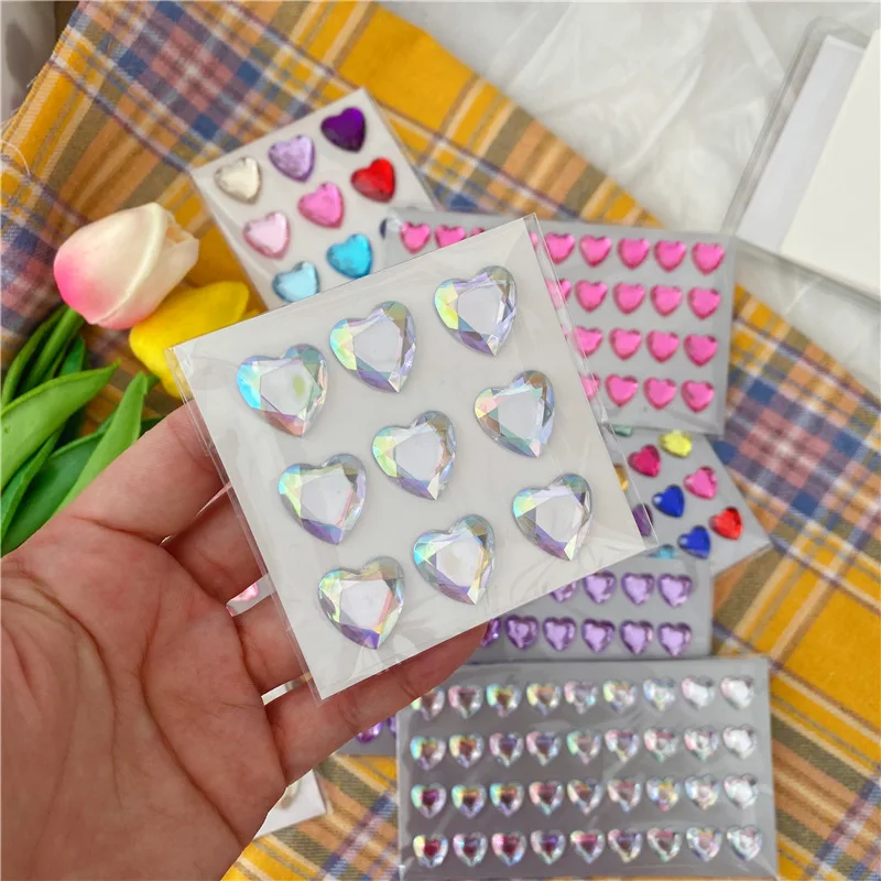 Lovely Heart Shaped Diamond Sticker Laser Colorful Crystal Girl Makeup Mobile Phone Diy Creative Decorative Sticker stationery